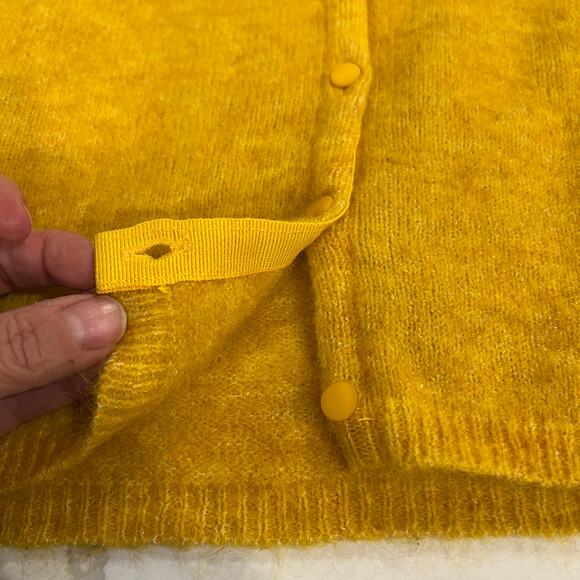 Sézane Paco sweater angora blend button back shirt sleeve yellow gold medium - Picture 11 of 13